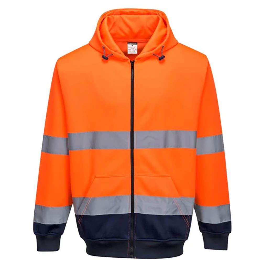 Image for PORTWEST HIGH VISIBILITY ZIPPED HOODY TWO-TONE SMALL ORANGE NAVY from Connelly's Office National
