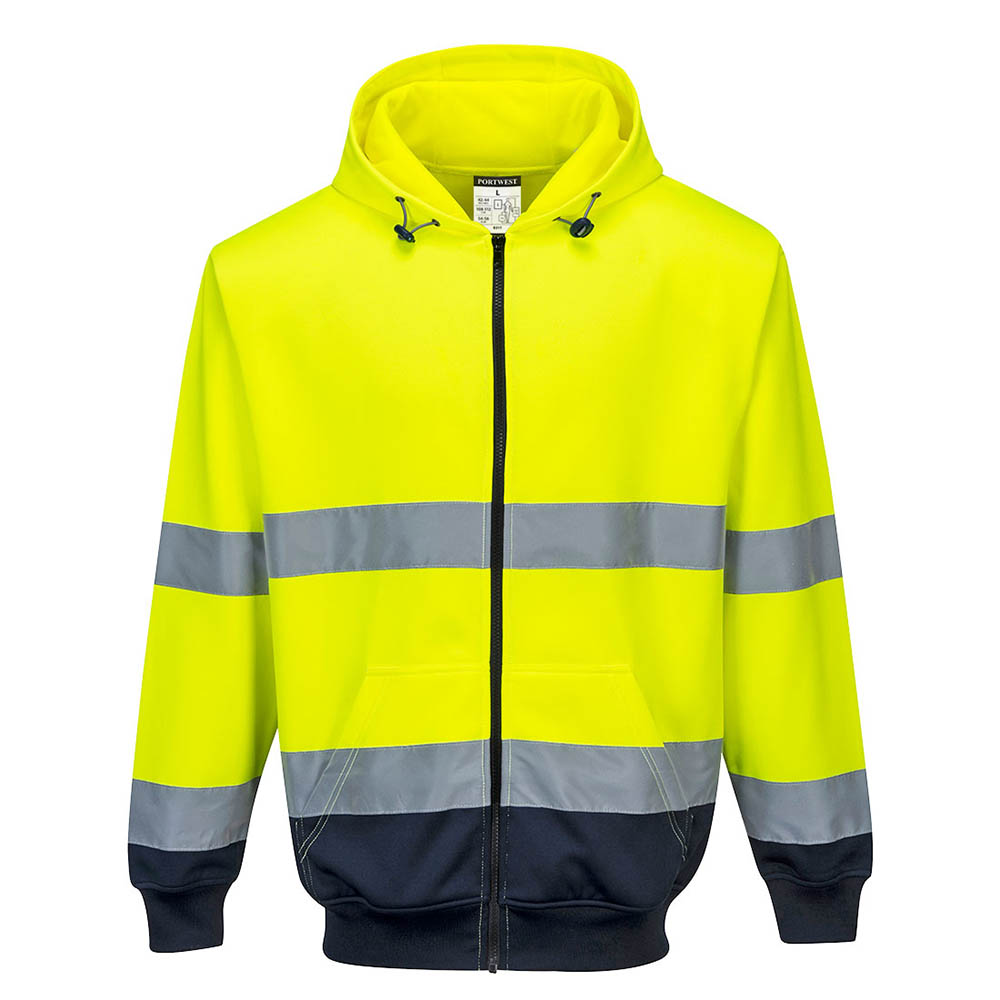 Image for PORTWEST HIGH VISIBILITY ZIPPED HOODY TWO-TONE MEDIUM YELLOW NAVY from Paul John Office National