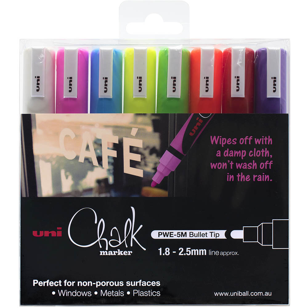 Image for UNI-BALL CHALK MARKER BULLET TIP 2.5MM ASSORTED PACK 8 from Surry Office National