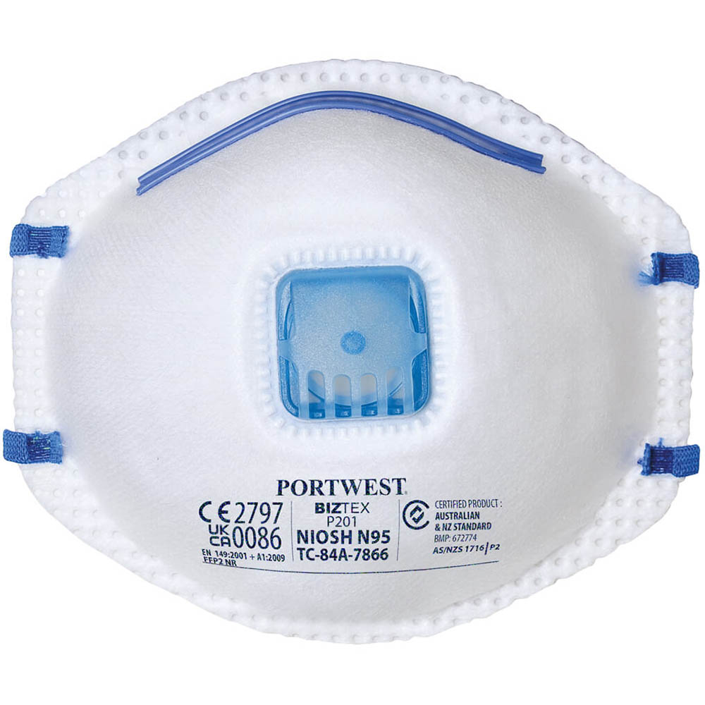 Image for PORTWEST P201 FFP2 VALVED DUST MIST RESPIRATOR PACK 10 from Multipower Office National