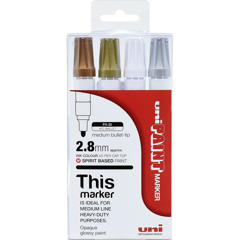 Image for UNI-BALL PX-20 PAINT MARKER BULLET 2.8MM SHINY METALLIC PACK 4 from Office National Sydney Stationery