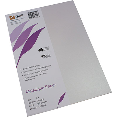 Image for QUILL METALLIQUE PAPER 120GSM A4 PERIDOT PACK 25 from Mackay Business Machines (MBM) Office National