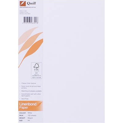 Image for QUILL LINEN BOND PAPER A4 90GSM WHITE PACK 100 from Pirie Office National