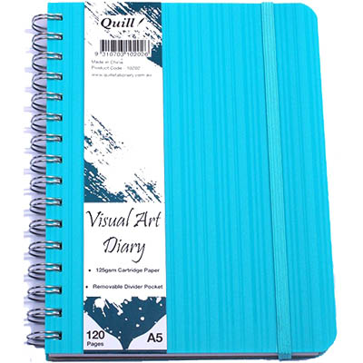 Image for QUILL VISUAL ART DIARY 125GSM 120 PAGE A5 PP AQUA from Surry Office National