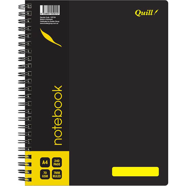 Image for QUILL Q595A NOTE BOOK SPIRALBOUND 70GSM A4 240 PAGE BLACK from Office National Sydney Stationery