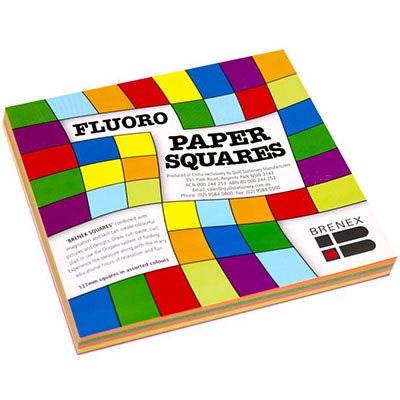 Image for BRENEX FLUORO SQUARE PAPER SHAPES SINGLE SIDED 127 X 127MM ASSORTED PACK 100 from Copylink Office National