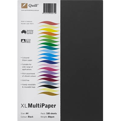 Image for QUILL COLOURED A4 COPY PAPER 80GSM BLACK PACK 100 SHEETS from Discount Office National