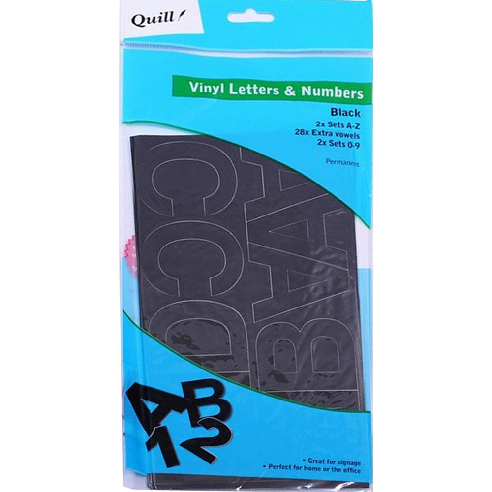 Image for QUILL POSTER BOARD ADHESIVE VINYL LETTERS AND NUMBERS 25MM BLACK PACK 100 from Coffs Coast Office National