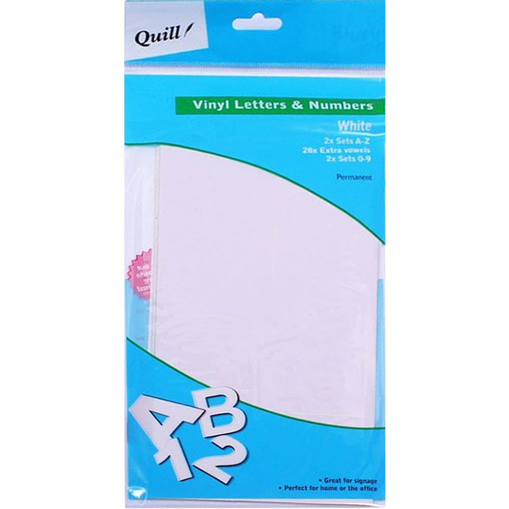 Image for QUILL POSTER BOARD ADHESIVE VINYL LETTERS AND NUMBERS 25MM WHITE PACK 100 from Coffs Coast Office National