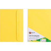 quill c6 coloured envelopes plainface strip seal 80gsm 114 x 162mm lemon pack 25