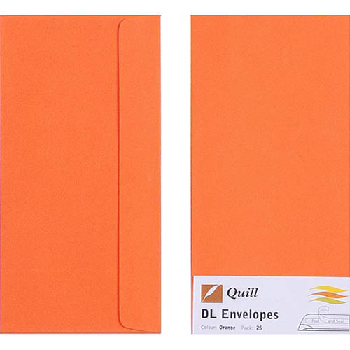 Image for QUILL DL COLOURED ENVELOPES PLAINFACE STRIP SEAL 80GSM 110 X 220MM ORANGE PACK 25 from SBA Office National - Darwin