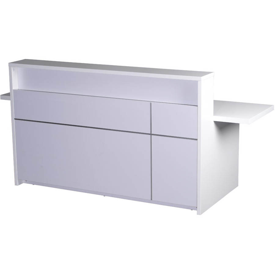 Image for RAPIDLINE 5-O RECEPTION COUNTER 2400 X 848 X 1100MM GLOSS WHITE/CHROME from Ezi Office Supplies Gold Coast Office National