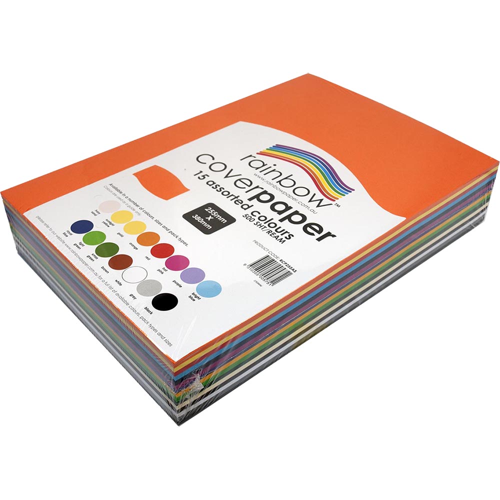 Image for RAINBOW COVER PAPER 125GSM 255 X 380MM ASSORTED PACK 500 from Emerald Office Supplies Office National