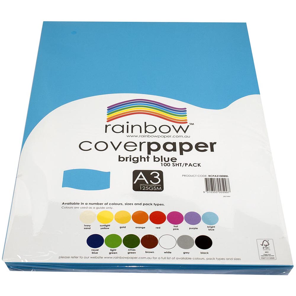 Image for RAINBOW COVER PAPER 125GSM A3 BRIGHT BLUE PACK 100 from Coleman's Office National