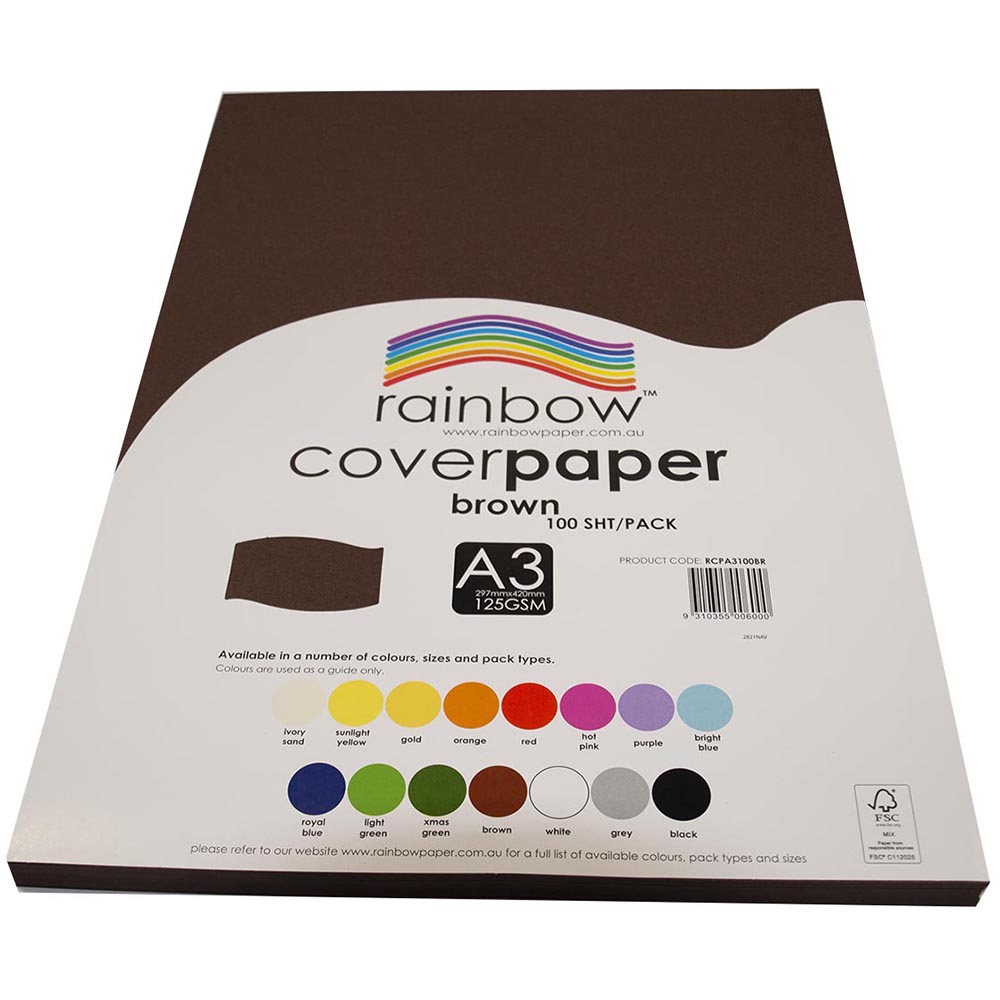 Image for RAINBOW COVER PAPER 125GSM A3 BROWN PACK 100 from Copylink Office National