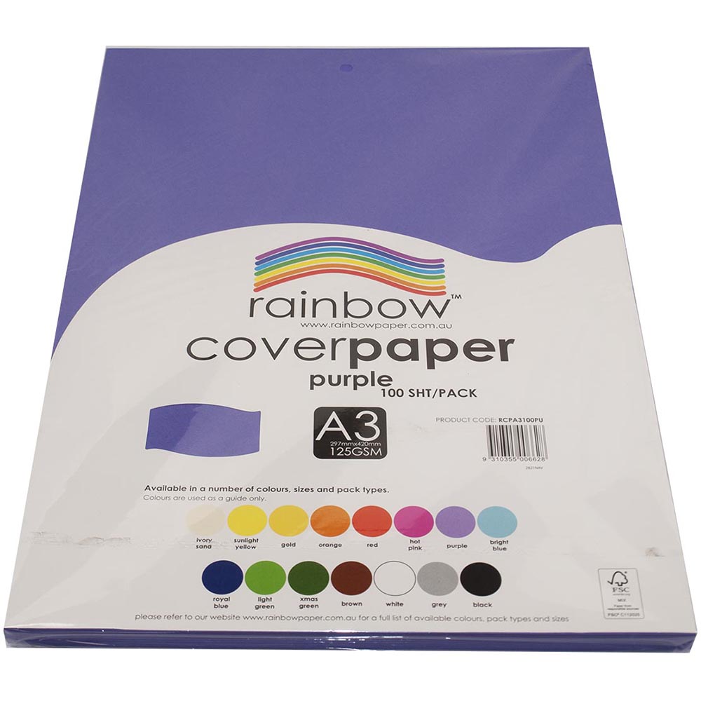 Image for RAINBOW COVER PAPER 125GSM A3 PURPLE PACK 100 from Office National Capalaba