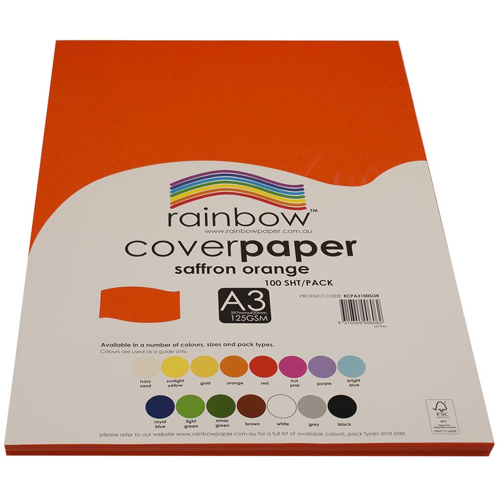 Image for RAINBOW COVER PAPER 125GSM A3 SAFFRON ORANGE PACK 100 from Aztec Office National Melbourne