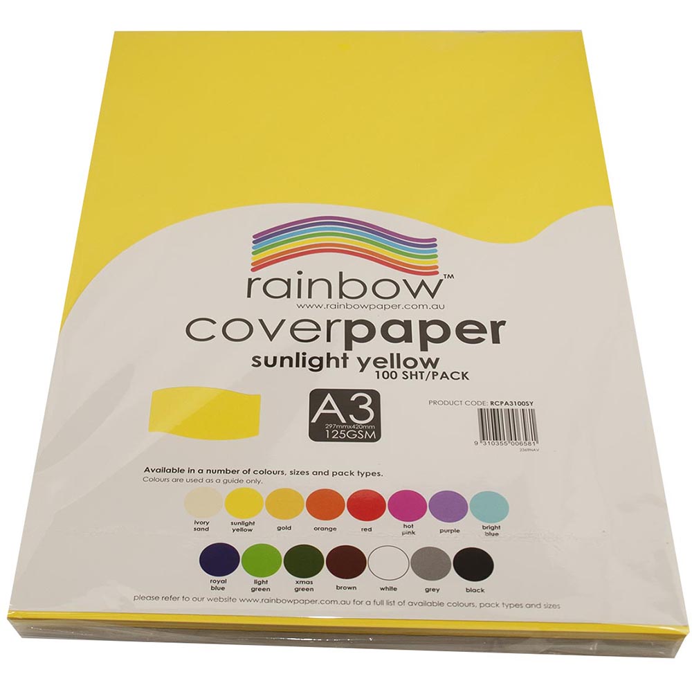 Image for RAINBOW COVER PAPER 125GSM A3 SUNLIGHT YELLOW PACK 100 from Discount Office National