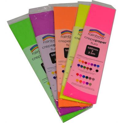 Image for RAINBOW CREPE PAPER 500MM X 2.5M FLURO ASSORTED PACK 5 from Office National Capalaba