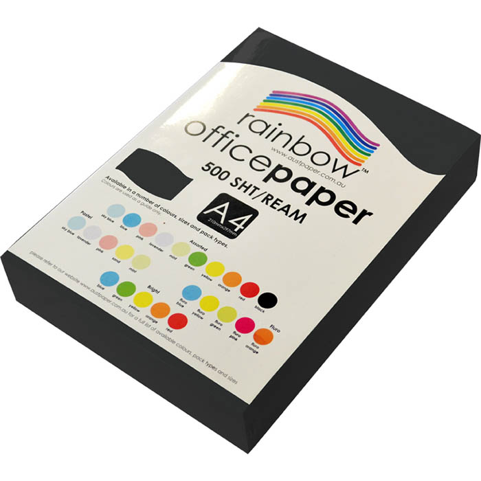 Image for RAINBOW COLOURED A4 COPY PAPER 80GSM 500 SHEETS BLACK from BACK 2 BASICS & HOWARD WILLIAM OFFICE NATIONAL