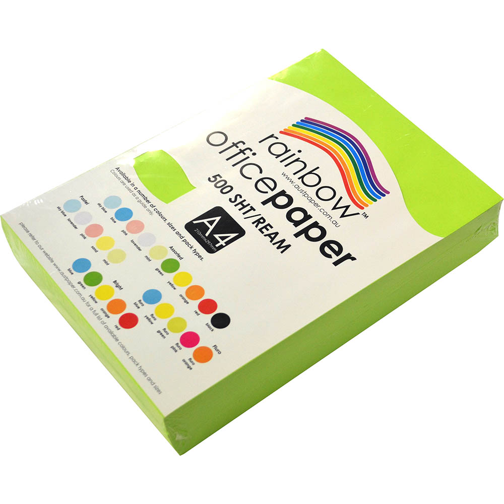 Image for RAINBOW COLOURED A4 COPY PAPER 75GSM 500 SHEETS FLURO GREEN from Surry Office National
