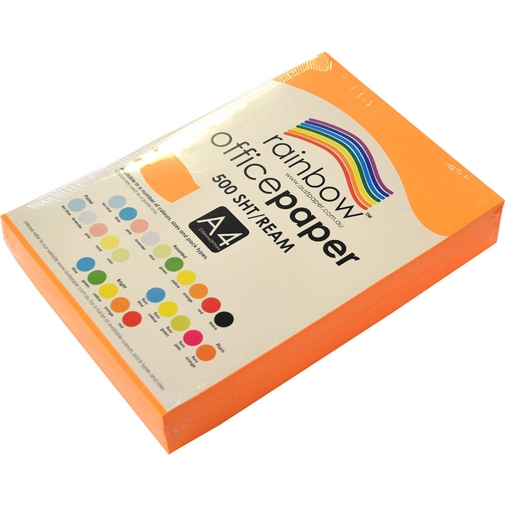 Image for RAINBOW COLOURED A4 COPY PAPER 75GSM 500 SHEETS FLURO ORANGE from Office National