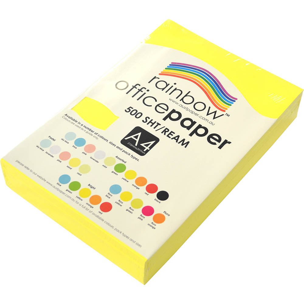 Image for RAINBOW COLOURED A4 COPY PAPER 75GSM 500 SHEETS FLURO YELLOW from PaperChase Office National