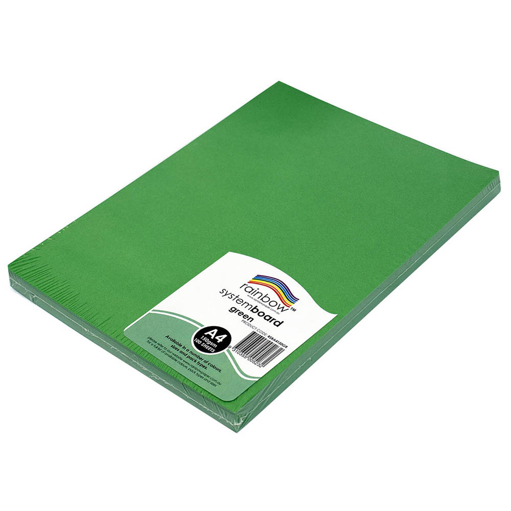 Image for RAINBOW SYSTEM BOARD 150GSM A4 GREEN PACK 100 from PaperChase Office National