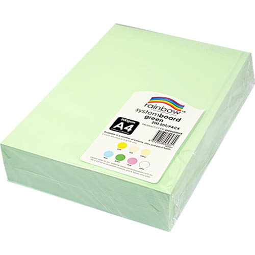 Image for RAINBOW SYSTEM BOARD 200GSM A4 GREEN PACK 200 from Surry Office National