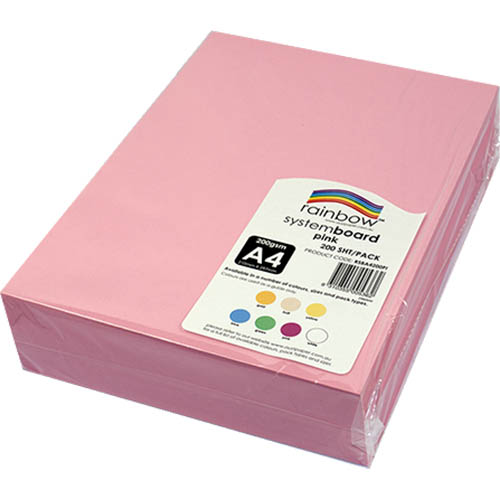 Image for RAINBOW SYSTEM BOARD 200GSM A4 PINK PACK 200 from BACK 2 BASICS & HOWARD WILLIAM OFFICE NATIONAL