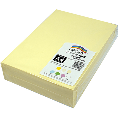 Image for RAINBOW SYSTEM BOARD 200GSM A4 YELLOW PACK 200 from Connelly's Office National