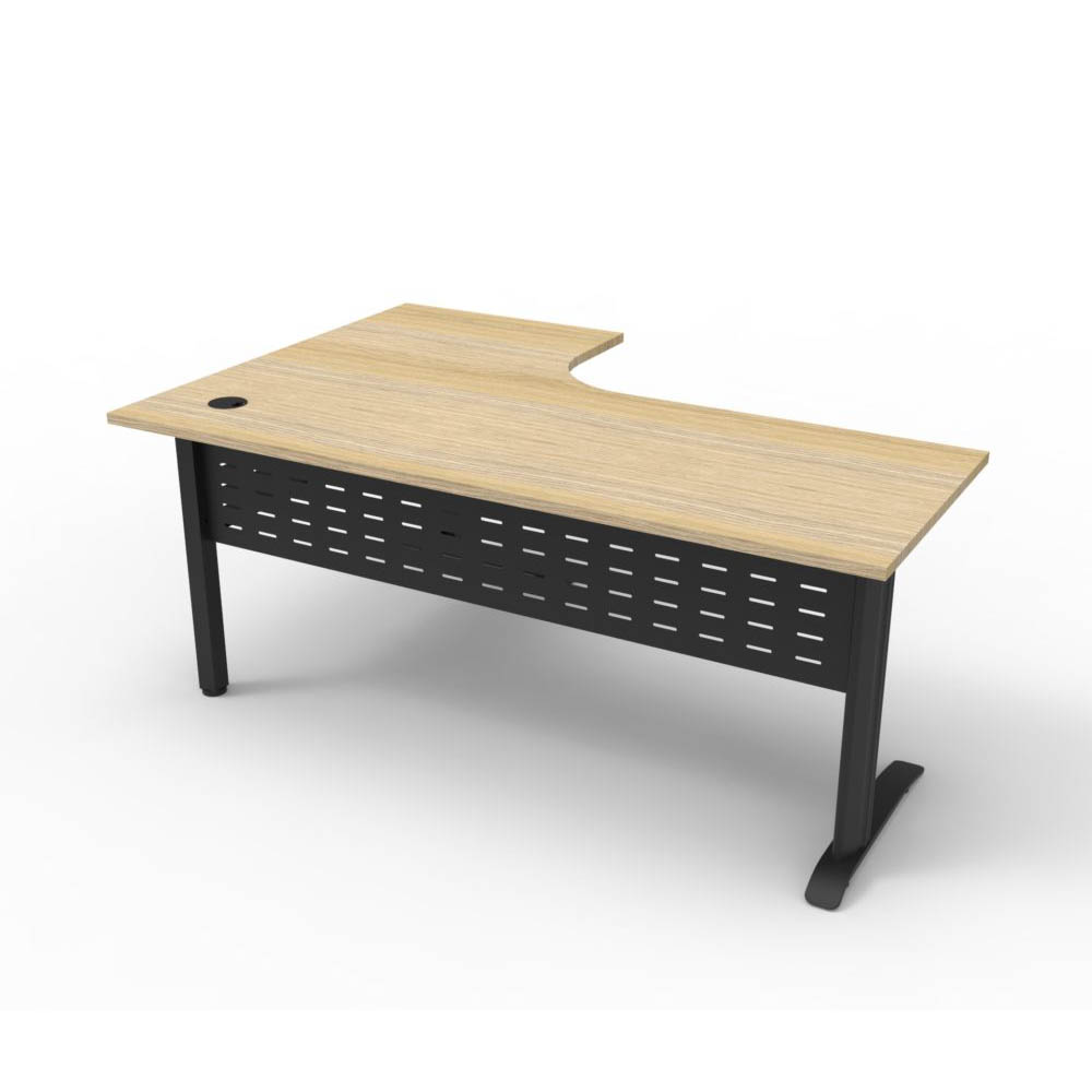 Image for RAPID SPAN DELUXE CORNER WORKSTATION WITH METAL MODESTY PANEL 1800 X 1200 X 730MM NATURAL OAK/BLACK from Complete Stationery Office National (Devonport & Burnie)
