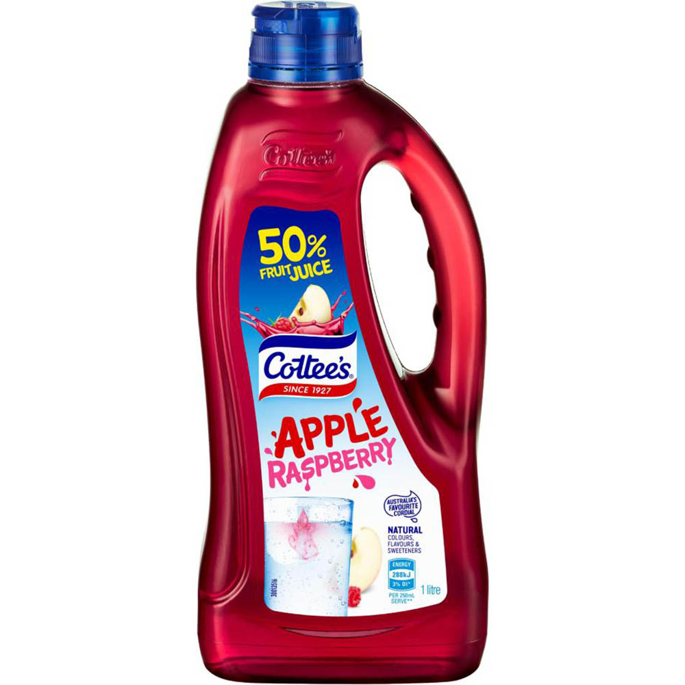 Image for COTTEES CORDIAL APPLE AND RASPBERRY PET 1 LITRE CARTON 9 from Discount Office National