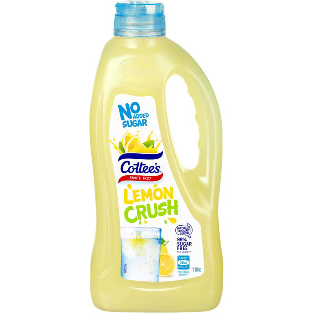 Image for COTTEES CORDIAL NO SUGAR LEMON CRUSH PET 1 LITRE CARTON 9 from Ezi Office National Tweed