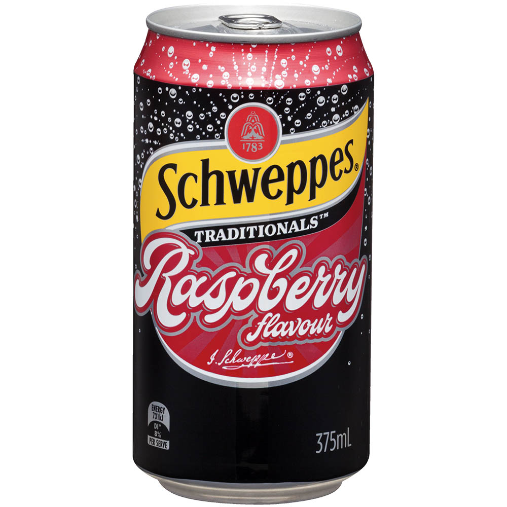 Image for SCHWEPPES TRADITIONALS RASPBERRY SODA CAN 375ML PACK 10 from Office National Barossa