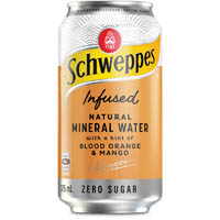 schweppes infused natural mineral water can 375ml blood orange and mango pack 10
