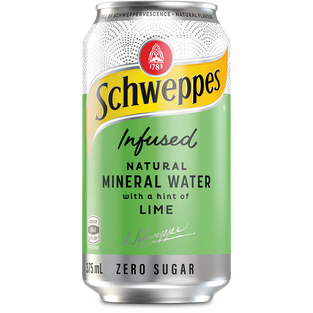 Image for SCHWEPPES INFUSED NATURAL MINERAL WATER CAN 375ML LIME PACK 10 from Office National Sydney Stationery