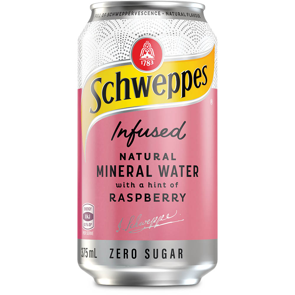 Image for SCHWEPPES INFUSED NATURAL MINERAL WATER CAN 375ML RASPBERRY PACK 10 from Office National Sydney Stationery