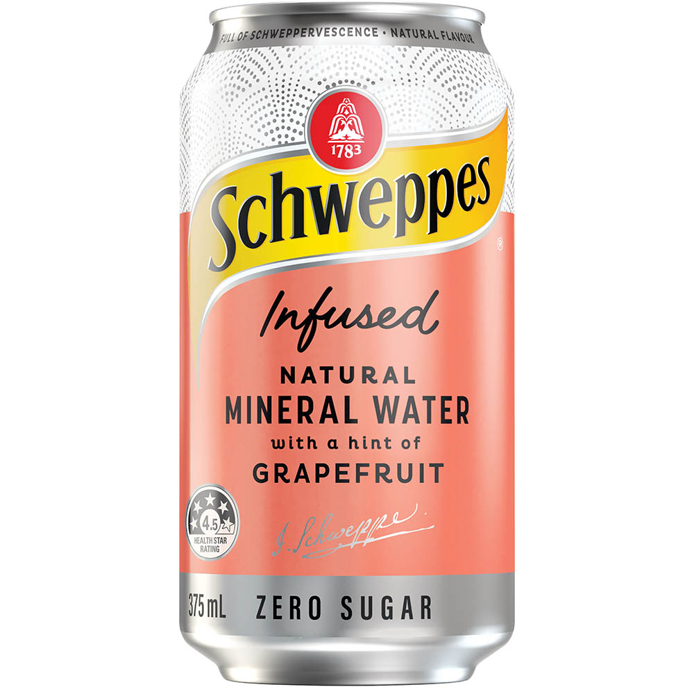 Image for SCHWEPPES INFUSED NATURAL MINERAL WATER CAN 375ML GRAPEFRUIT PACK 10 from Office National Sydney Stationery