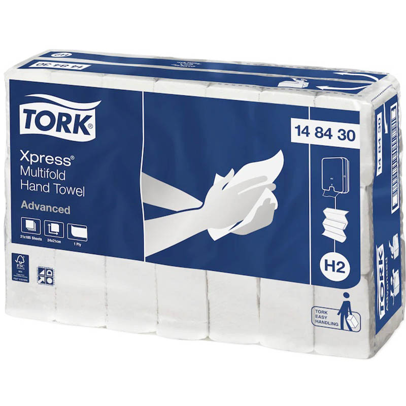 Image for TORK 148430 H2 XPRESS ADVANCED SLIMLINE MULTIFOLD HAND TOWEL 1-PLY 210 X 240MM WHITE PACK 185 SHEET from Office National Kalgoorlie