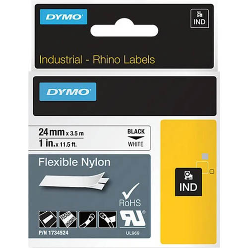 Image for DYMO SD1734523 RHINO INDUSTRIAL TAPE PERMANENT POLYESTER 24MM BLACK ON WHITE from Emerald Office Supplies Office National