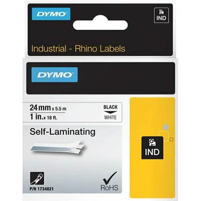Image for DYMO SD1734821 RHINO INDUSTRIAL TAPE SELF LAMINATING 24MM BLACK ON WHITE from Surry Office National