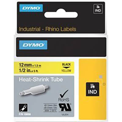 Image for DYMO 18056 RHINO INDUSTRIAL HEAT SHRINK TUBING 12MM BLACK ON YELLOW from BACK 2 BASICS & HOWARD WILLIAM OFFICE NATIONAL
