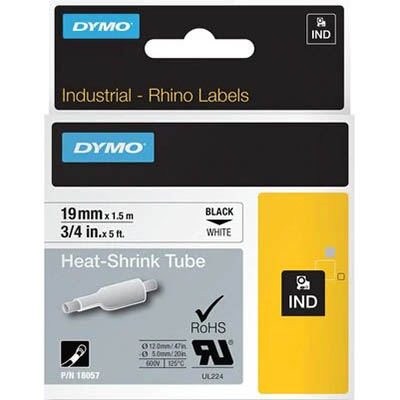 Image for DYMO SD18057 RHINO INDUSTRIAL HEAT SHRINK TUBING 19MM BLACK ON WHITE from Connelly's Office National