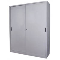steelco sliding door cabinet 3 shelves 1830 x 1500 x 465mm silver grey