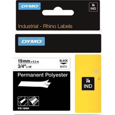 Image for DYMO SD18484 RHINO INDUSTRIAL TAPE PERMANENT POLYESTER 19MM BLACK ON WHITE from Connelly's Office National
