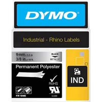 dymo 18485 rhino industrial tape permanent polyester 9mm black on metallic