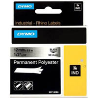 dymo 18486 rhino industrial tape permanent polyester 12mm black on metallic