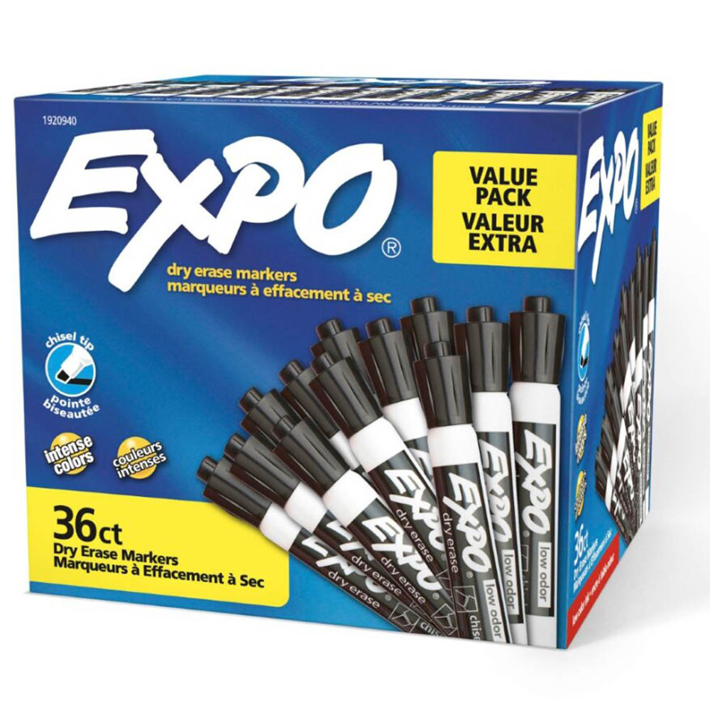 Image for EXPO DRY ERASE MARKER CHISEL BLACK PACK 36 from Office National Limestone Coast