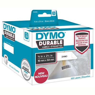 Image for DYMO 1933085 LW DURABLE LABELS 19 X 64MM BLACK ON WHITE ROLL 900 from Surry Office National